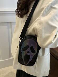 Halloween Ghost Face Print Ladies' Mobile Phone Wallet Laser Ladies' Shoulder Bag Crossbody Bag Ladies' Bag Skull Face Shopping Bag Suitable For Shopping And Taking Photos, Halloween Day Gift Mini Square Bag