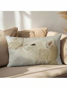 1 件 2D 平面印花白猫和蝴蝶枕套，18 英寸 X 18 英寸 - 非真刺绣，柔软舒适的装饰靠垫套，适用于农舍、办公室、家庭、客厅、卧室装饰 | 精美装饰抱枕，不含枕芯，2D 平面 - 米色 - 查看 9