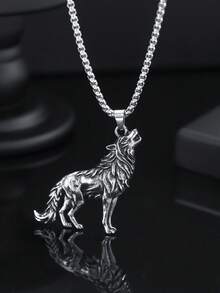 1 buah Kalung Liontin Serigala Bergaya Hip-Hop Vintage Eropa & Amerika yang Modis dan Dapat Dipersonalisasi, Cocok untuk Pakaian Sehari-hari Pria - Antique Silver - View 1