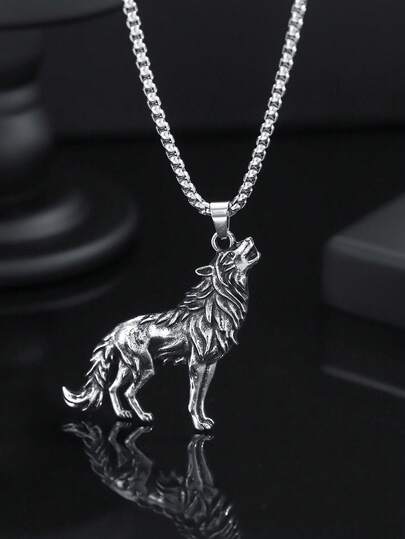 1pc Fashionable Vintage European & American Personalized Hip-Hop Stylish Wolf Pendant Necklace, Suitable For Men's Daily Street Wear