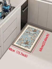 1pc Diatomite Kitchen Mat, Elegant Blue Floral Pattern, Cushioned Anti-Fatigue Kitchen Rug, Absorbent & Non-Slip, Suitable For Kitchen, Bathroom, Entryway, Laundry Room - Multicolor - View 16