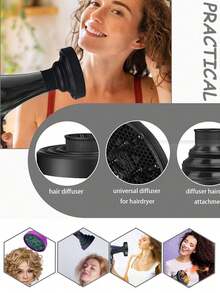 1个可折叠硅胶吹风罩 - 便携式通用吹风机配件，有助于减少毛躁，增强卷发、波浪发或蓬松发质的卷曲度。耐热、轻巧、小巧设计，非常适合旅行、居家或沙龙使用。兼容大多数标准吹风机。