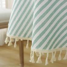 Round Tablecloths Striped Tablecloth Cotton Blend Table Cloth Washable Tabletop Decorative Fabric Table Cover For Kitchen Dinning (Green, Round 39 Inch) - Green39Round - View 6