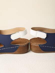 Sandalias de plataforma con suela gruesa y punta abierta para mujer, con diseño de punta redonda, suela gruesa, slip-on, diseño de cintura, de dos colores, versátiles, aptas para uso al aire libre