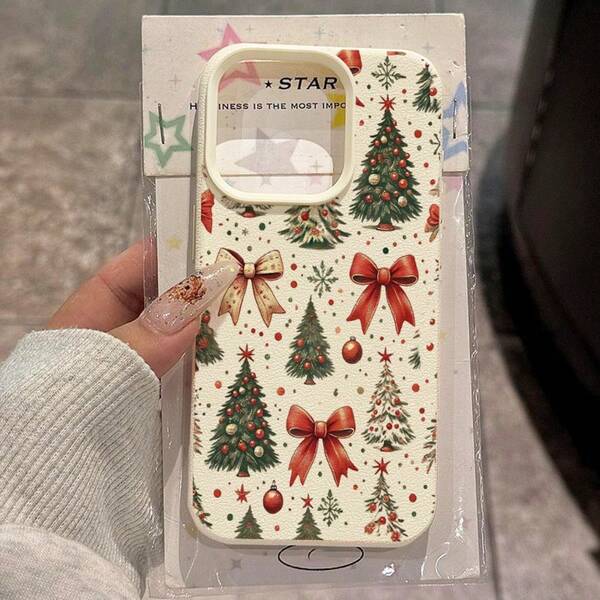 1pc TPU Material Warm & Joyful Christmas Tree, Red Bow, Ball, Snowflake Pattern Phone Case Compatible With IPhone//Redmi
