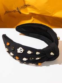 1 pezzo Nuovo accessorio per capelli da donna per Ognissanti, fascia larga in tessuto con fantasma bianco e teschio, copricapo a forma di zucca, accessorio per capelli per feste e vacanze, fascia per capelli