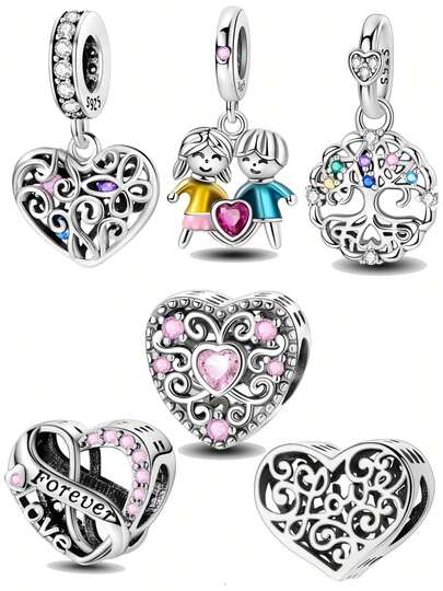 DIY 925 Sterling Silver Exquisite Love, Cartoon Couple, Tree Of Life, Infinity Symbol And Other Bead Pendants; Suitable For Women's Daily Wear, DIY Creative Handicrafts For Female Friends As Holiday Gifts