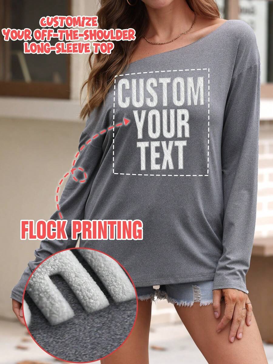 Customized Women's Large Round Neck Long Sleeve,Fall Clothes For Women,Halloween Clothes Women, Flocking Printing Process Autumn And Winter Fashion Casual Lazy Black Top Suitable For Going Out/Shopping/Festivals/Parties/Gatherings/Travel