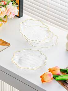 4/6pcs Plastic Snack Plates, Dessert Plates, Nordic Maple Leaf Shaped Plates, Compact & Delicate, Thick & Durable, Gold Rim, Finely Polished, Bone Dish, Snack Plate, Restaurant Plate, Home Fruit Plate - Multicolor - View 13
