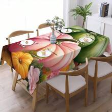 1pc Thanksgiving Autumn Creative Dual-Color Pumpkin Print Holiday Decorative Tablecloth, Absorbent Dirt-Resistant Dining Table Cover, Warm & Comfortable Home Decor Rectangular Coffee Table Cloth - Multicolor - View 1