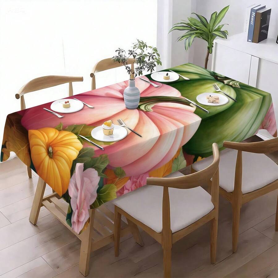 1pc Thanksgiving Autumn Creative Dual-Color Pumpkin Print Holiday Decorative Tablecloth, Absorbent Dirt-Resistant Dining Table Cover, Warm & Comfortable Home Decor Rectangular Coffee Table Cloth - Multicolor - View 1