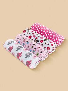 4 件/2 件套新生儿襁褓毯，温暖舒适的婴儿花卉印花包裹毯，卡通图案婴儿平纹细布包巾（多种颜色） - 彩色 - 查看 11