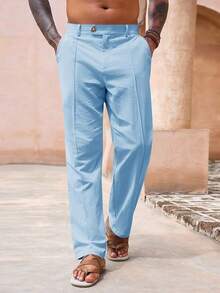 Mens Casual Pants Elastic Waist Cotton Linen Pants Pleated Loose Fit Lightweight Beach Yoga Trousers-20256688 - 藍色 - 查看 5