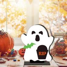 Halloween Wooden Ghost Decor Cute White Little Ghost Figurine For Desktop Home Yard Garden And More - White - View 6