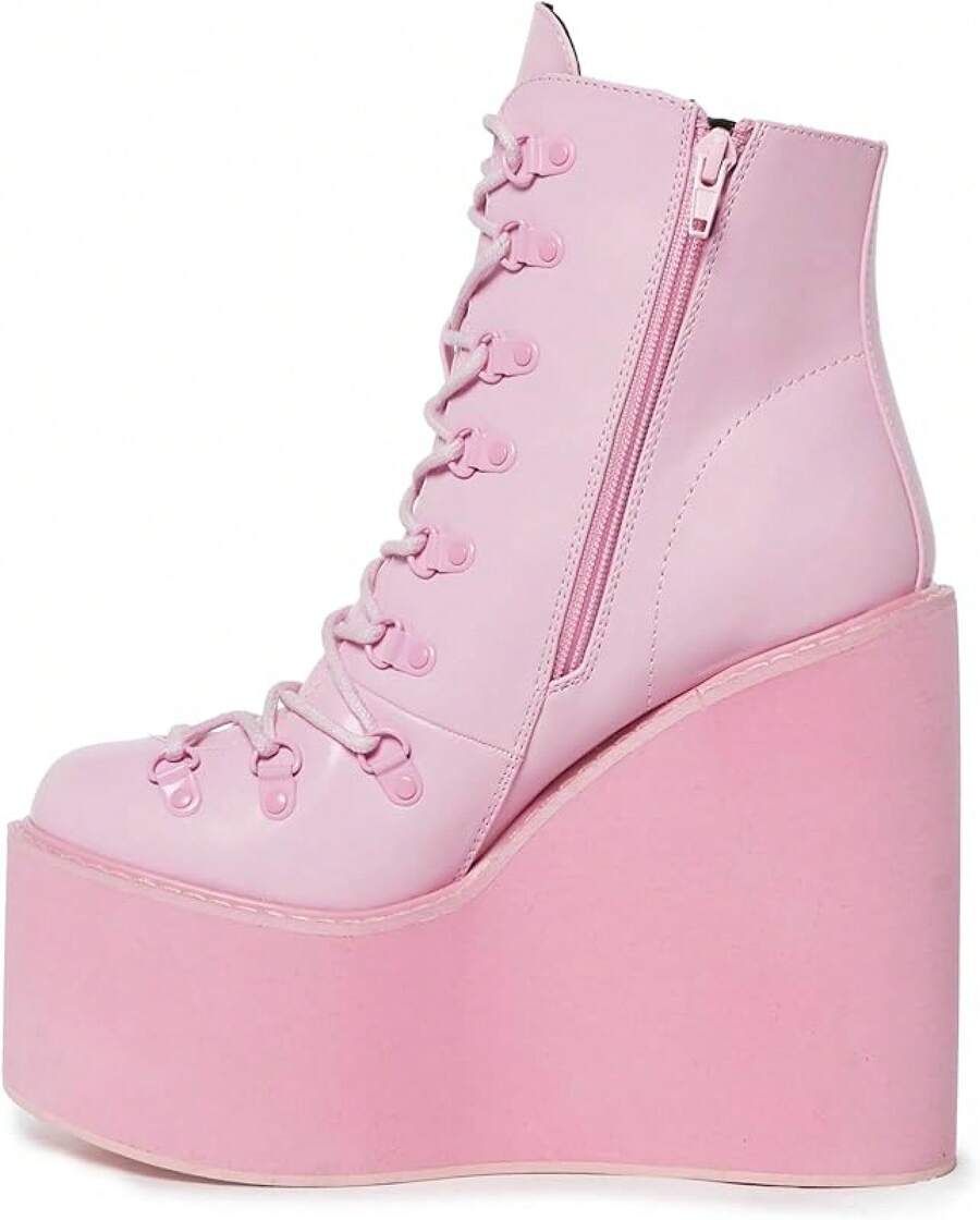 Exclusive Traitor Platform Boots By Current Mood – Vegan Leather Wedge Boots For Edgy Streetwear Fashion, Black-2025 - Hồng - Xem 1