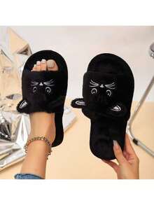 Süße Cartoon Damen Hausschuhe, warm für Innenräume, Zuhause, Schlafzimmer. Modische und vielseitige flauschige Katzen Design Damen Flach Rutschfeste Hausschuhe, Weich & Bequem Herren Hausschuhe