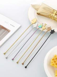 1pc Stainless Steel Christmas Element Cocktail Stirrer, Spherical Stainless Steel Coffee/Tea Mixing Spoon