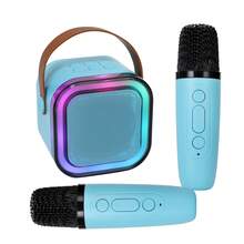 Wireless Portable Handheld Speaker With Led Light Atmosphere Effect, Support/Tf Card/Usb Playback. Comes With Two Wireless Microphones, Suitable For Home Party Karaoke.