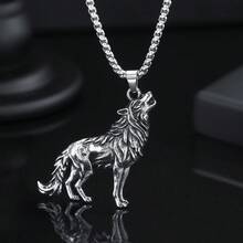 1 buah Kalung Liontin Serigala Bergaya Hip-Hop Vintage Eropa & Amerika yang Modis dan Dapat Dipersonalisasi, Cocok untuk Pakaian Sehari-hari Pria - Antique Silver - View 5