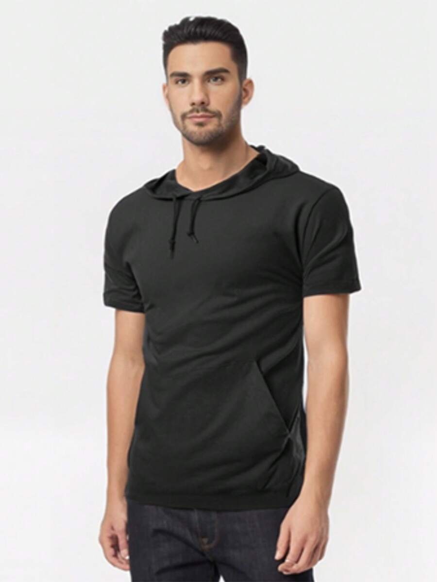 Camiseta Camisa Bolso E Capuz Longline Oversized Promocao Plus Size - Preto - Visão 1