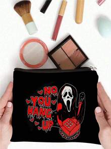 2 piezas, Bolsa de maquillaje con estampado de llamadas de la muerte rosa de Halloween y bolsa de cosméticos con cremallera y bolsa de artículos de tocador - Estilo gótico oscuro de la academia, bolsa de medicina reutilizable con tema de terror, bolsa de almacenamiento de bolígrafos, bolsa de viaje y maquillaje - Para la escuela, la decoración del hogar de verano, la bolsa de aperitivos de 9 "x 6" artículos de viaje, vacaciones, organizador de maquillaje, bolsa de viaje para mujeres
