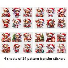 4 hojas de pegatinas de transferencia por frotamiento UV DIY con 24 patrones lindos de renos, ciervos y alces para regalos, diarios, tumblers, tazas de café, botellas, jarrones, laptops, fundas de teléfonos, tarjetas de felicitación, ilustraciones, scrapbooking, adornos navideños y decoración del hogar para fiestas