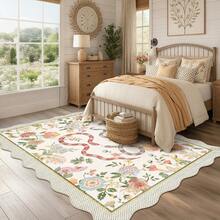 1Pcs Room Decor Modern Washable Scalloped Floral Snake Area Rug For Living Room Indoor Bedroom Foldable Floor Mats, Soft Low Pile Non Shedding Carpets For Offices Non-Slip Runner For Hallway Dorm - 米色 - 查看 5