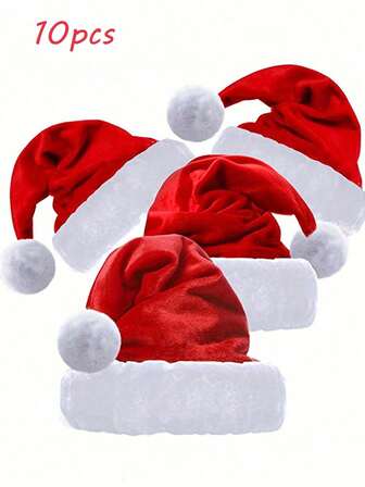 10PCS/5PCS/3PCS/2PCS/1pc Santa Claus Soft Wool Christmas Hat - Red, Machine Washable, Perfect For Holiday Parties And Decorations, Christmas Decorations. Christmas Gifts.Family Hat