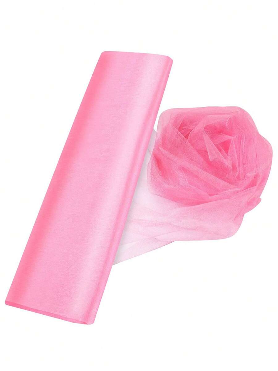 1卷5/10/20米浅粉色欧根纱面料，可用于婚礼派对背景装饰、生日派对餐桌装饰、鲜花包装、婚礼拱门装饰、椅背装饰带、派对礼物、婴儿派对装饰、性别揭晓派对装饰、圣诞节装饰、2026新年装饰等。