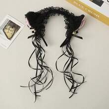 1pc Women's Sexy Cat Ear Headband With Bell, Black Costume Accessory Suitable For Halloween, Christmas, Cosplay Maid Outfit