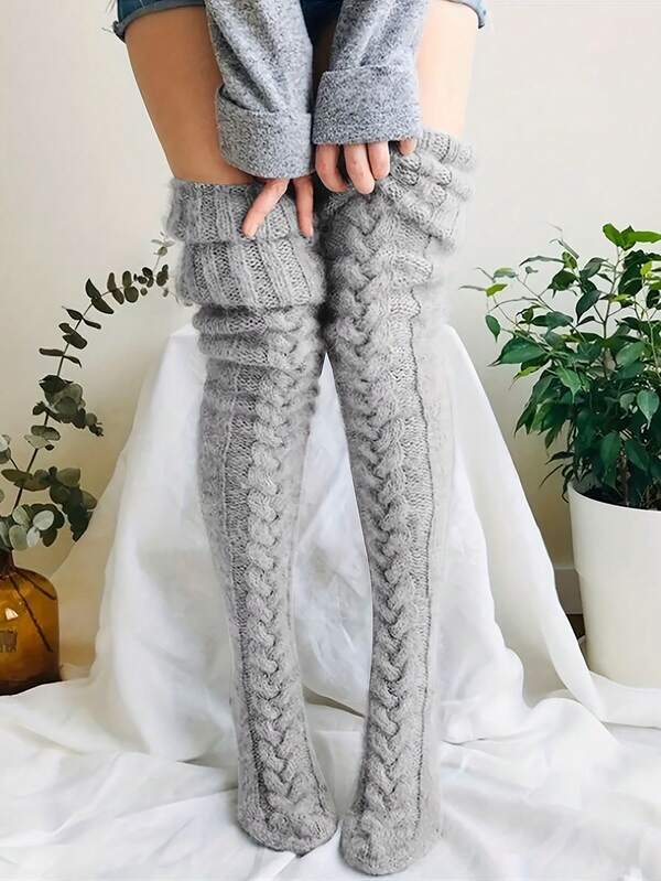 1 par de meias de malha até a coxa, meias acima do joelho e meias longas femininas, quentes e confortáveis, adequadas para outono e inverno