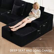 105'' Cloud Sectional Couch With L-Shaped Recliner,Pedals Can Be Purchased Separately Boneless Corduroy Sofa With Deep Seat,Modern Modular Couch For Living Room, No Assembly Required,Comfy Plush Corduroy Fabric,Sofa De Sala,Couch,Sofa Cama,Muebles Para Sala, Living Room Furniture, Muebles, Bedroom Furniture Set, Recliner Chair For Adult.