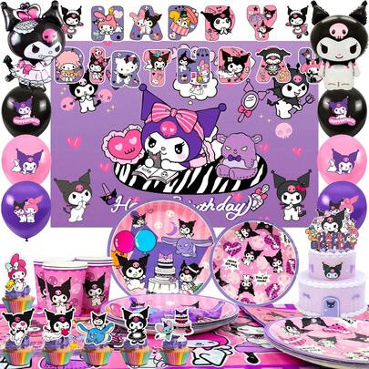 Kuromi Birthday Party Decoration Supplies,Kuromi Party Supplies Including Kuromi Cake Toppers Balloons Banners Plates Napkins Cups Kuromi Party Decorations For Birthday