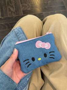 Sanrio 1 pieza Monedero bordado con gato Kitty de Sanrio, bolsa de almacenamiento mini, bolsa cosmética portátil, bordado de alta calidad para mujer, billetera mini, monedero, billetera de viaje de otoño, monedero para monedas, monedero para dinero, estilo Y2K