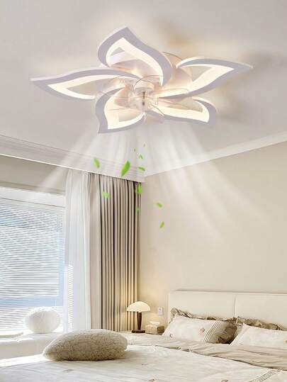 Ventilador de pétalos blanco moderno de 220 V con luz: 3 temperaturas de color y 6 niveles de velocidad, cuerpo de lámpara de hierro + aspas de acrílico, iluminación sin parpadeos + funcionamiento del ventilador, con control remoto, adecuado para salas de estar, dormitorios, hoteles, restaurantes, oficinas y otros espacios habitables.