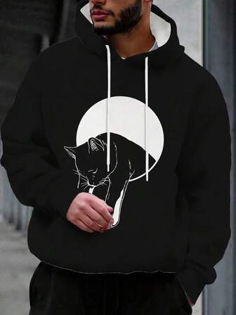Men's 3D Printed Fashionable & Unique Pattern Pullover Hoodie With Drawstring And Pockets, Long Sleeve Sweatshirt For Autumn/Winter
