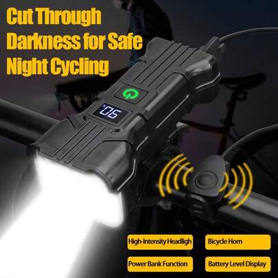 1PC Bicycle Headlight 12 LEDs 5 Modes USB Charge MTB Flashlight Road 2 In 1 Bike Lights With 140dB Horn Warning Cycling Front Lamp