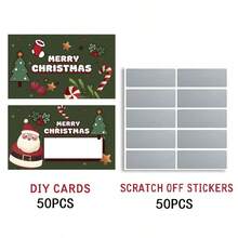 50pcs Christmas Green Scratch Cards, Blue Surprise Scratch Cards With Christmas Tree, Santa Claus Patterns, Party Prizes, Including Lucky Scratch Stickers, Cartoon Christmas Scratch Cards For Christmas Events, Handwritten Scratch Prize Cards For Students, Small Surprise Gifts For Christmas Parties