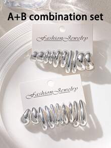 1/5/10 Pairs Women's Thick Silver Chain Twisted Open Hoop Earrings Set, Unique Geometric Shape Stud Earrings, Bohemian Vintage C-Shape Silver Earrings, Jewelry Party Fashion Accessories