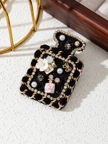 1pc Elegant & Exquisite Black & White Creative Perfume Bottle Rhinestone Encrusted Brooch, Luxurious Jewelry Lapel Pin, Suitable For Daily Wear, Gift For Occasions - Small Flower - View 26