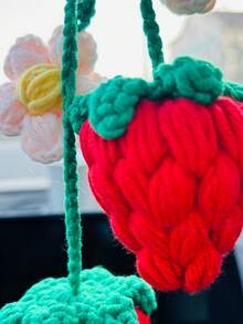 onEternal 1pc/2pcs Light Pink/Red Puff Simulation Strawberry Hanging Decoration, Handmade Crochet Car Interior Decoration, Mirror Bag Decoration, Handmade Crochet Christmas And Halloween