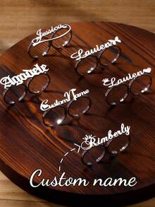 定制姓名戒指，双指戒指，不锈钢皇冠，心形，字母开口可调节情侣戒指，新娘首饰，送给她的周年纪念礼物，送给妈妈的母亲节礼物 - 銀色 - 查看 3