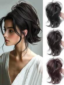 短款卷曲合成爪夹马尾假发 女士高髻马尾 - 彩色 - 查看 1