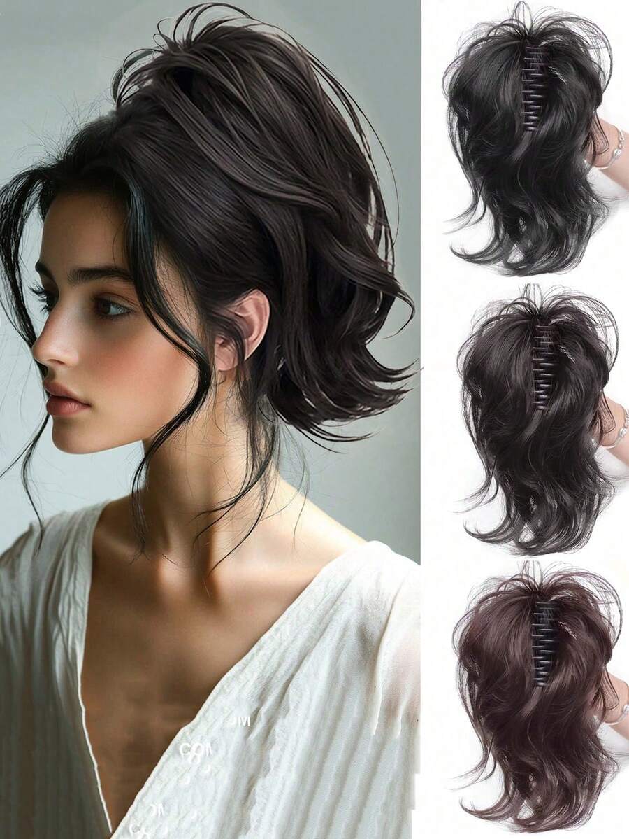 短款卷曲合成爪夹马尾假发 女士高髻马尾 - 彩色 - 查看 1