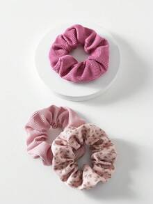 Original Floral Pattern Corduroy Hair Ties, 3pcs/Set For Women, Pink Accessories Scrunchies Hair Ties Ponytail Head Accessories