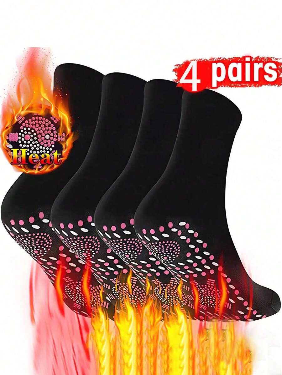 4 pares de calcetines térmicos cálidos para mujer, calcetines autocalentables, calcetines de masaje de algodón, calcetines calentadores de pies, calcetines cálidos para dormir