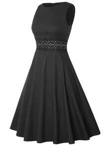 Women's Elegant Floral Lace A-Line Midi Skirt, Suitable For Party Cocktail Dresses - 黑色 - 查看 5