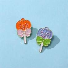 2pcs/Set Halloween Pumpkin Lollipop Enamel Pin Fashion Decorative Brooches Ornaments Lapel Bag Badges Jewelry Gifts 2025 New Style00