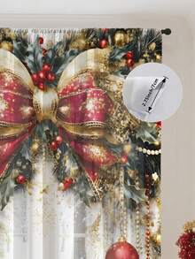 1pc Christmas Ball & Element Pattern Premium Decorative Curtain Rod Pocket Sheer Curtain, All Season Use For Outdoor, Gazebo, Bedroom, Kitchen, Office, Study, Living Room - Semi-Sheer (100g Fabric Weight) Home Decor Christmas Decorations Room Decor Christmas Decorations Home