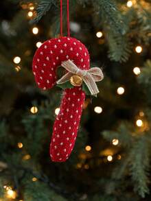 1 buc Ornamente de Crăciun în formă de baston de bomboane, material textil, cu dungi, agățat pedant cu fundă de in și clopoțel de Crăciun pentru decorarea bradului de Crăciun, sărbători, festivități de Crăciun, decorațiuni pentru camera de acasă, decorațiuni de Crăciun de iarnă